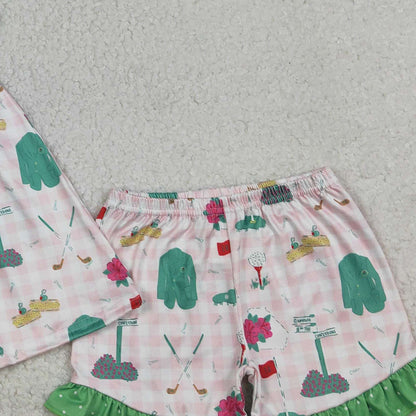 RTS GSSO3099 Baby Girls Strap Pink Checked Golf Flags Tunic Ruffle Shorts Clothes Sets