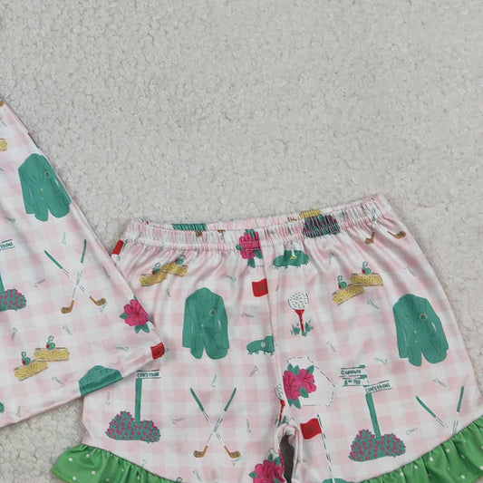 RTS GSSO3099 Baby Girls Strap Pink Checked Golf Flags Tunic Ruffle Shorts Clothes Sets