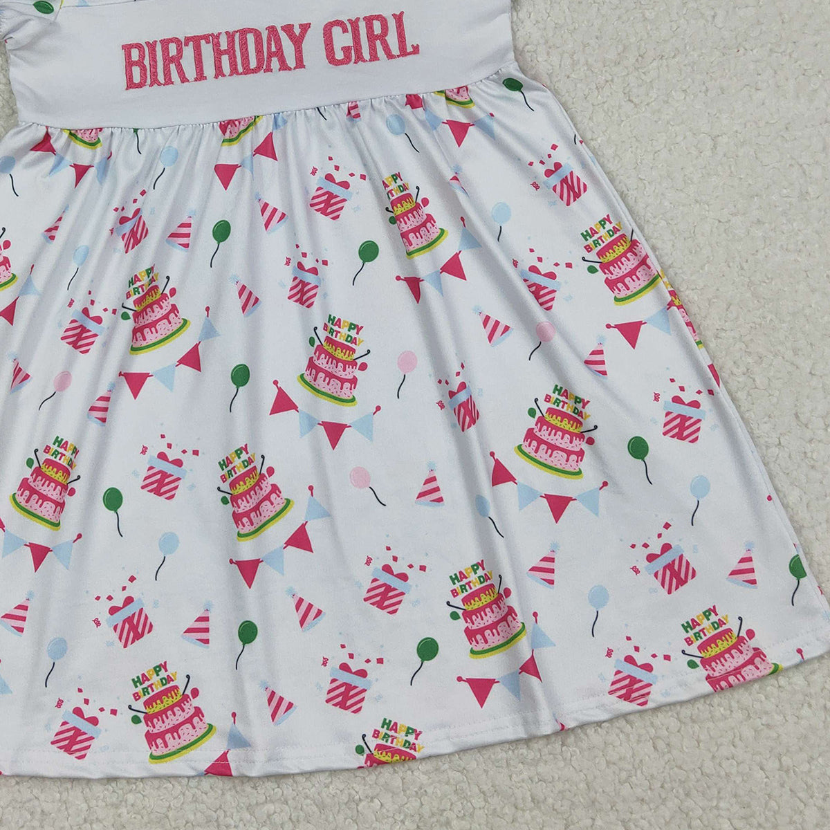 RTS GSD2854 Embroidery Birthday Girl Gifts Balloons Collar Knee Length Dresses