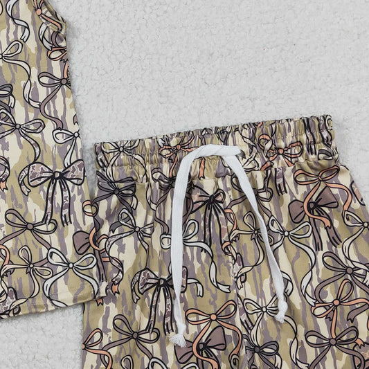 RTS GSSO3127 Baby Girls Sleeveless Southern Olive Camo Bows Top Shorts Clothes Sets