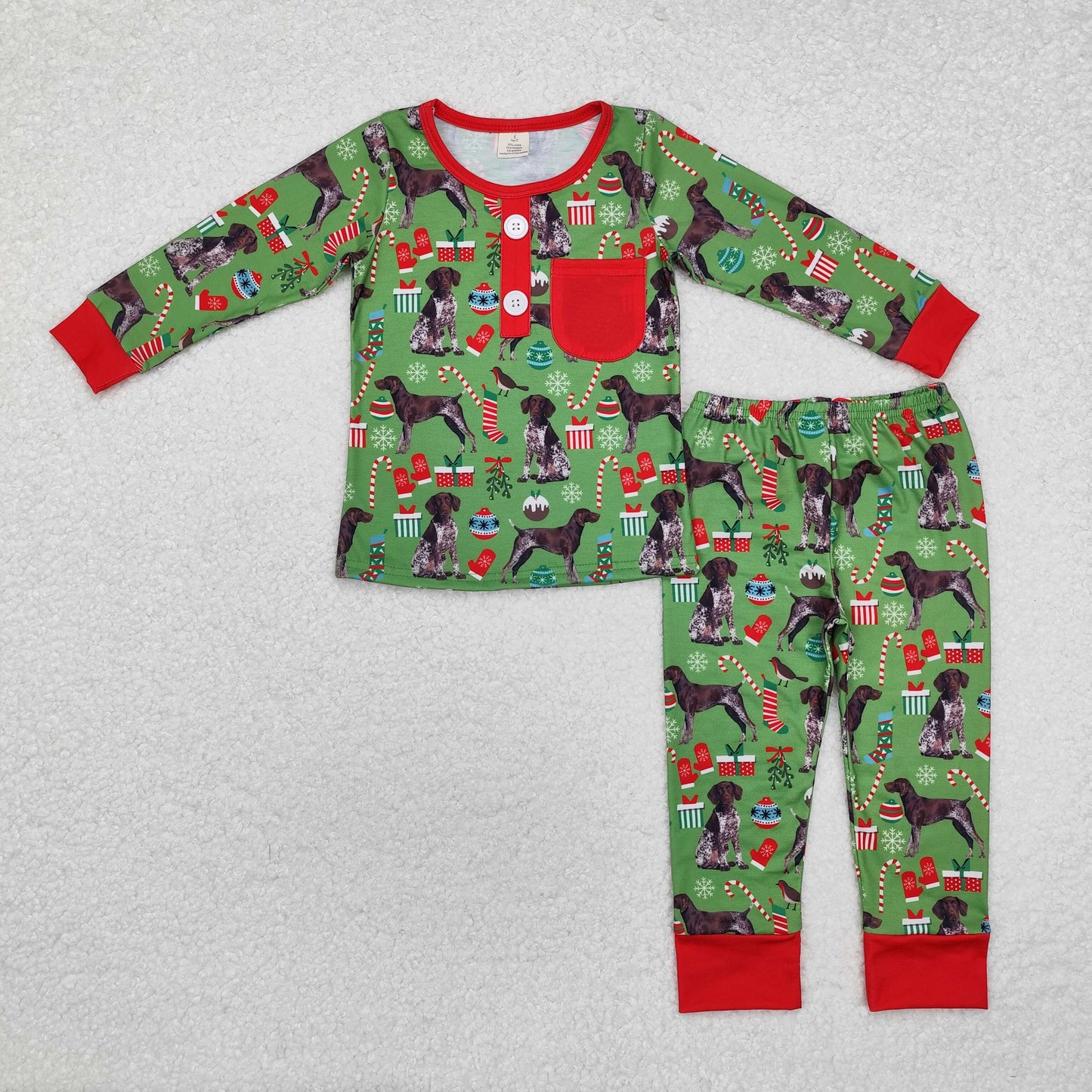 BLP0672 Baby Boys Christmas Dogs Green Tee Bamboo Pajamas Clothes Set