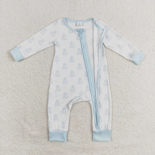 LR1125 Bamboo Blue Ghost long-sleeved onesie with white zipper