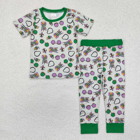 BSPO0495 Baby Boys Green Mardi Gras Top Pants Pajamas Clothes Set