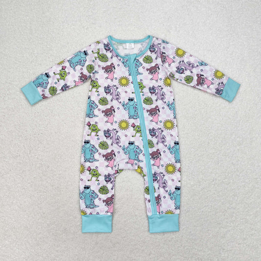 LR0988 Bamboo purple check zipper long sleeve onesie