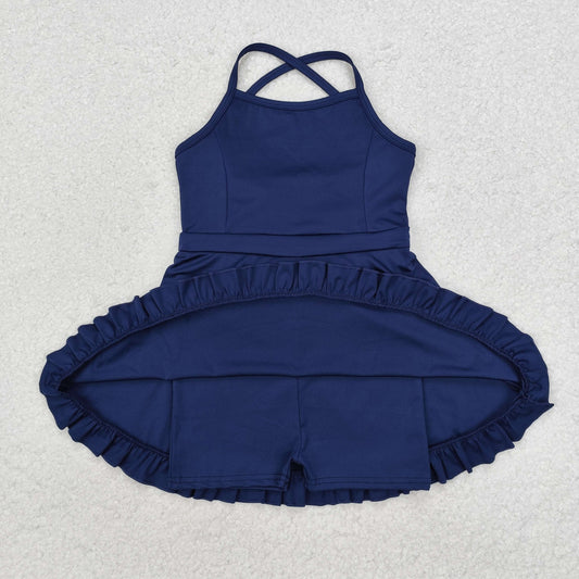 S0456 Baby Girls Navy Athletic Active Wear Knee Length Dress