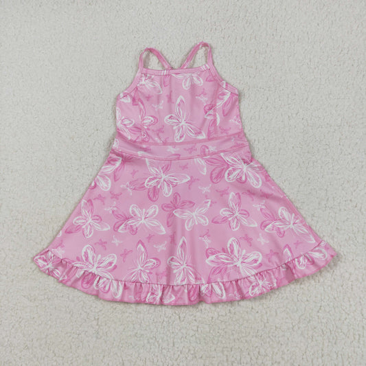 GSD2292 Baby Girls Pink Strap Butterfly Yoga Ruffle Knee Length Dress 5.24