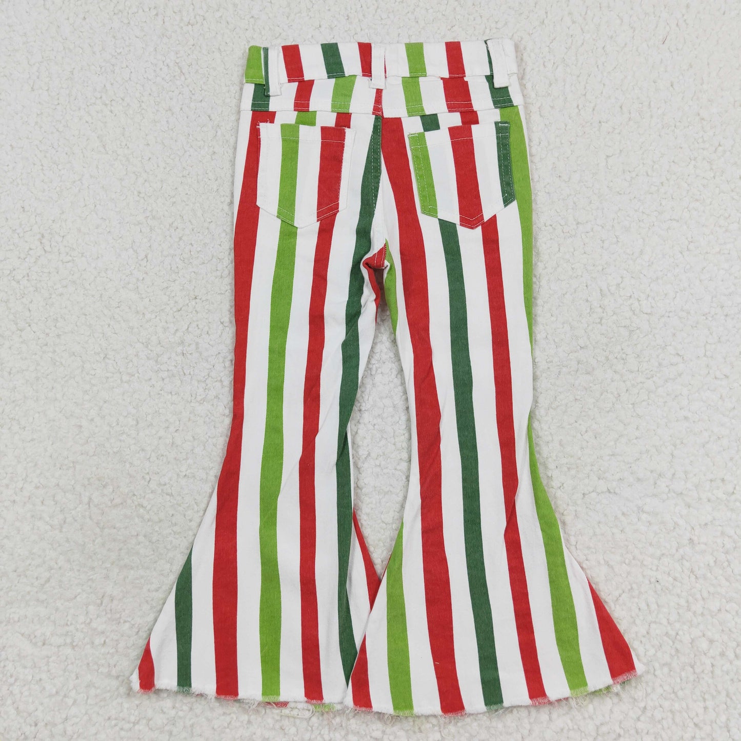 P0484 Red and green striped denim pants