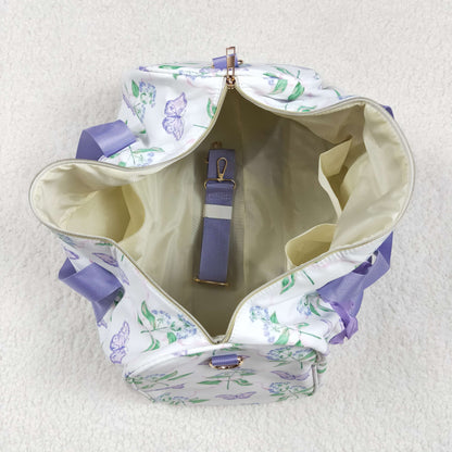 BA0293 Lavender Ruffle Butterfly Floral Print Gym Duffle Bag 7.7