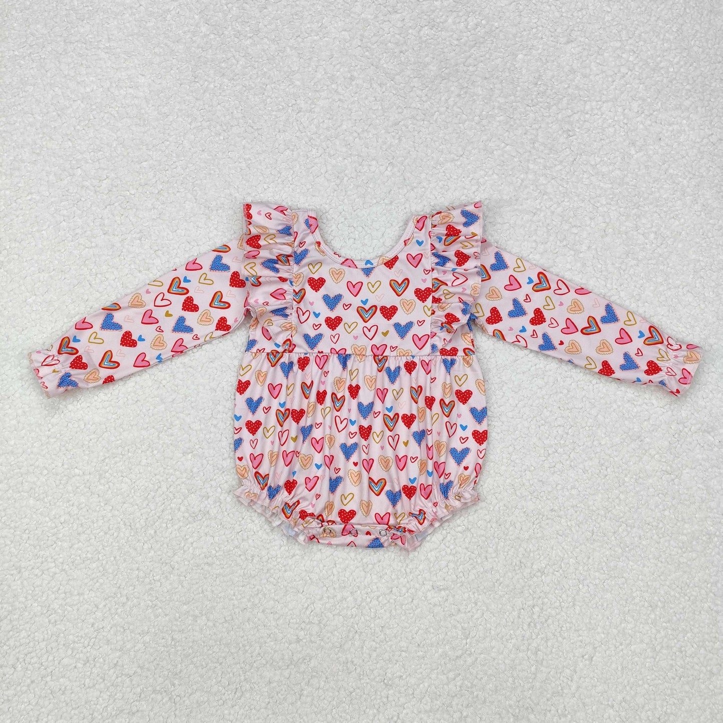 LR1917 Baby Infant Girls Valentines Hearts Long Sleeve Romper