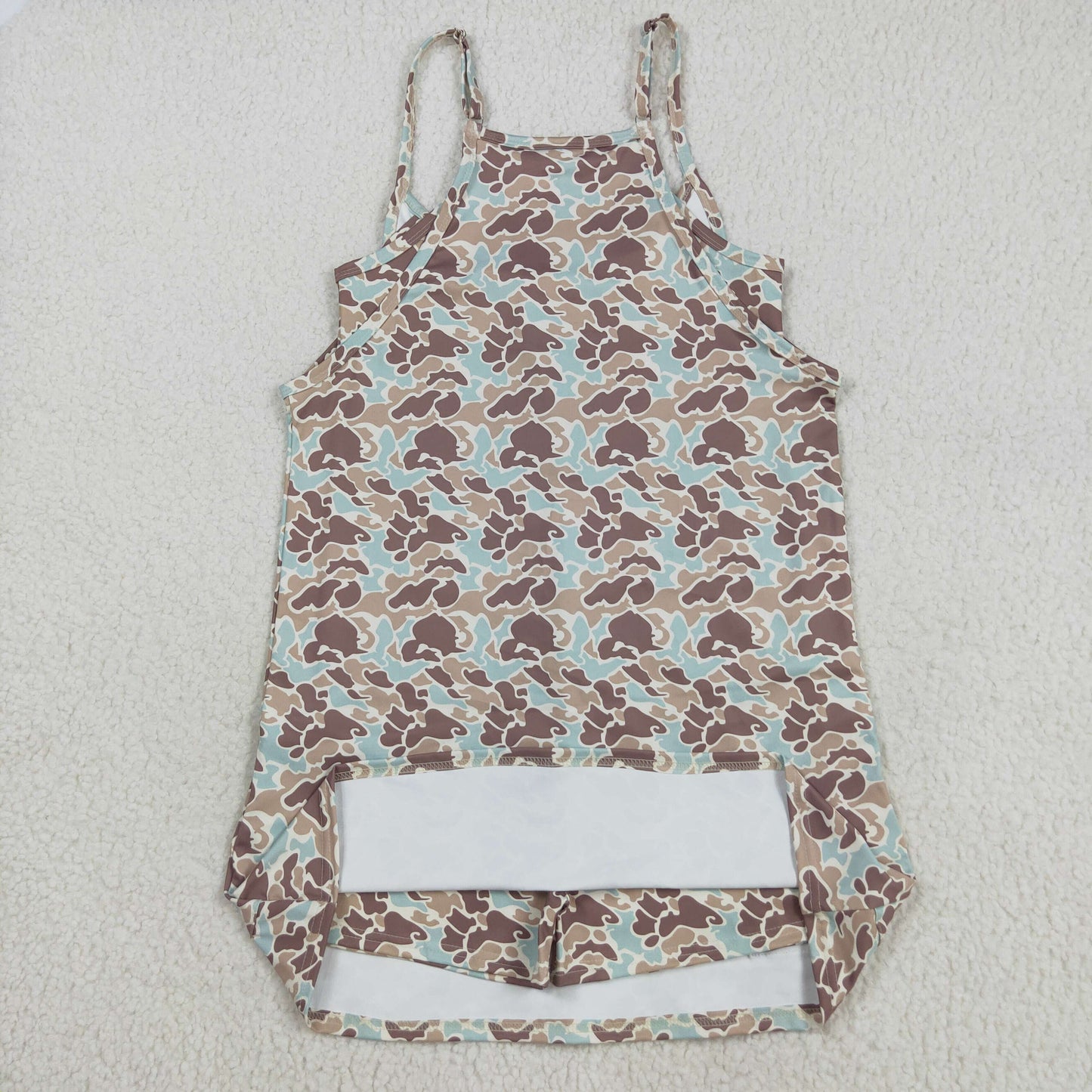 GSD2734 Adult Women Strap Khaki Camo Pockets Yoga Shorts Dress 8.12