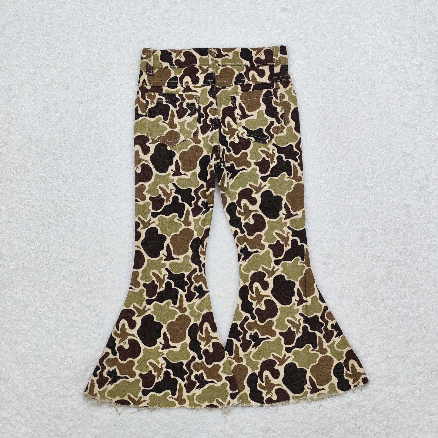 P0529 Baby Girls Camo Duck Fall Bell Flare Denim Pants