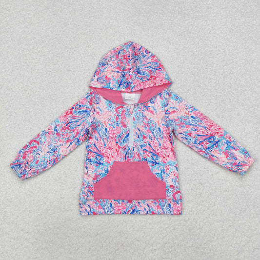 GT0745 Baby Girls Pink Seaweed Hooded Long Sleeve Tops