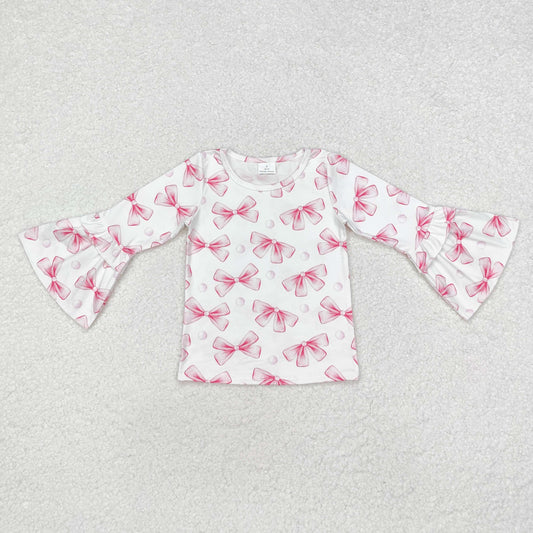 GT0779 Baby Girls Pink Bows Long Sleeve Tee Shirts Tops