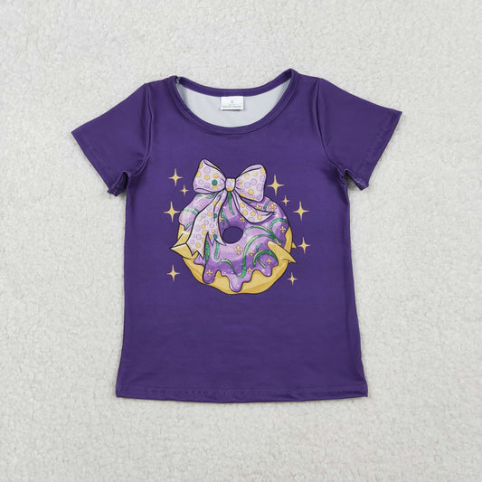 GT1252 Baby Girls Purple Short Sleeve Donuts Bows Mardigras Tee Shirts Top C10.22