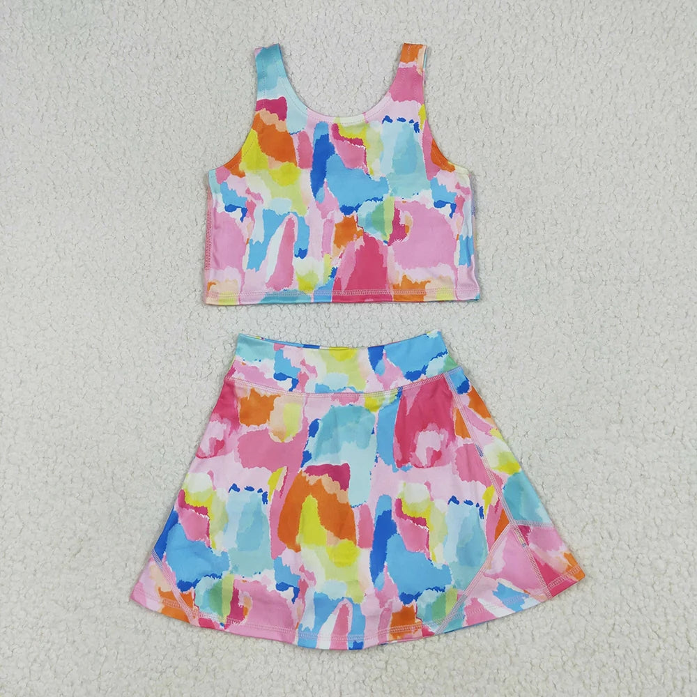 Sibling Baby Girls Sleeveless Watercolor Yoga Short Athletic Dresses 7.8