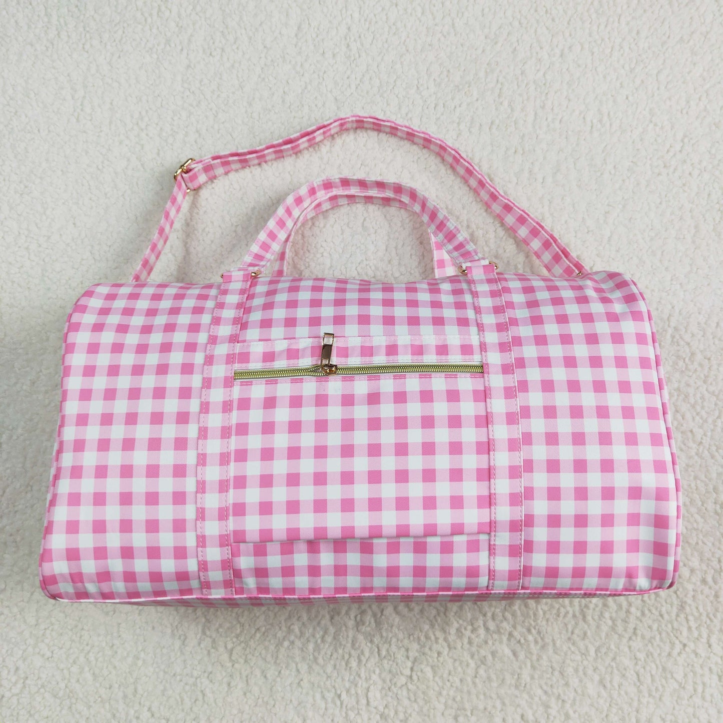 BA0302 Pink Checkered Print Gym Duffle Bags 5.5