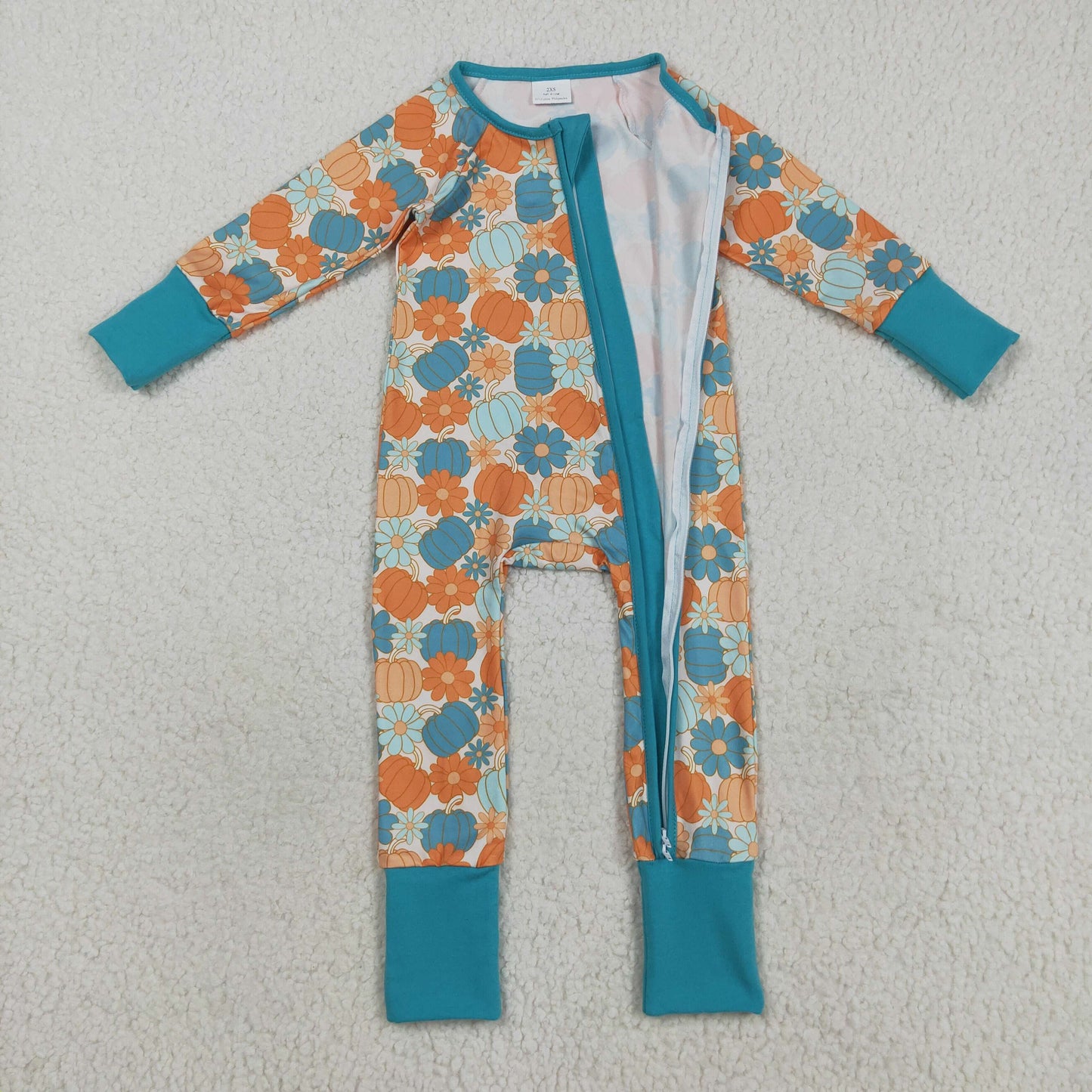 LR2461 Baby Boys Long Sleeves Colorful Pumpkins Flowers Zipper Pant Romper C8.16