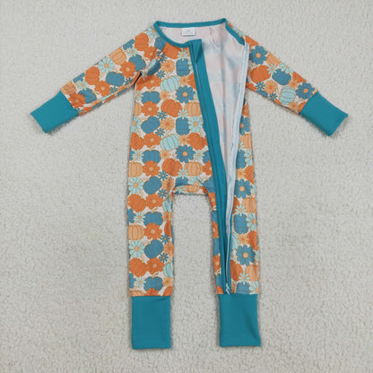 LR2461 Baby Boys Long Sleeves Colorful Pumpkins Flowers Zipper Pant Romper C8.16