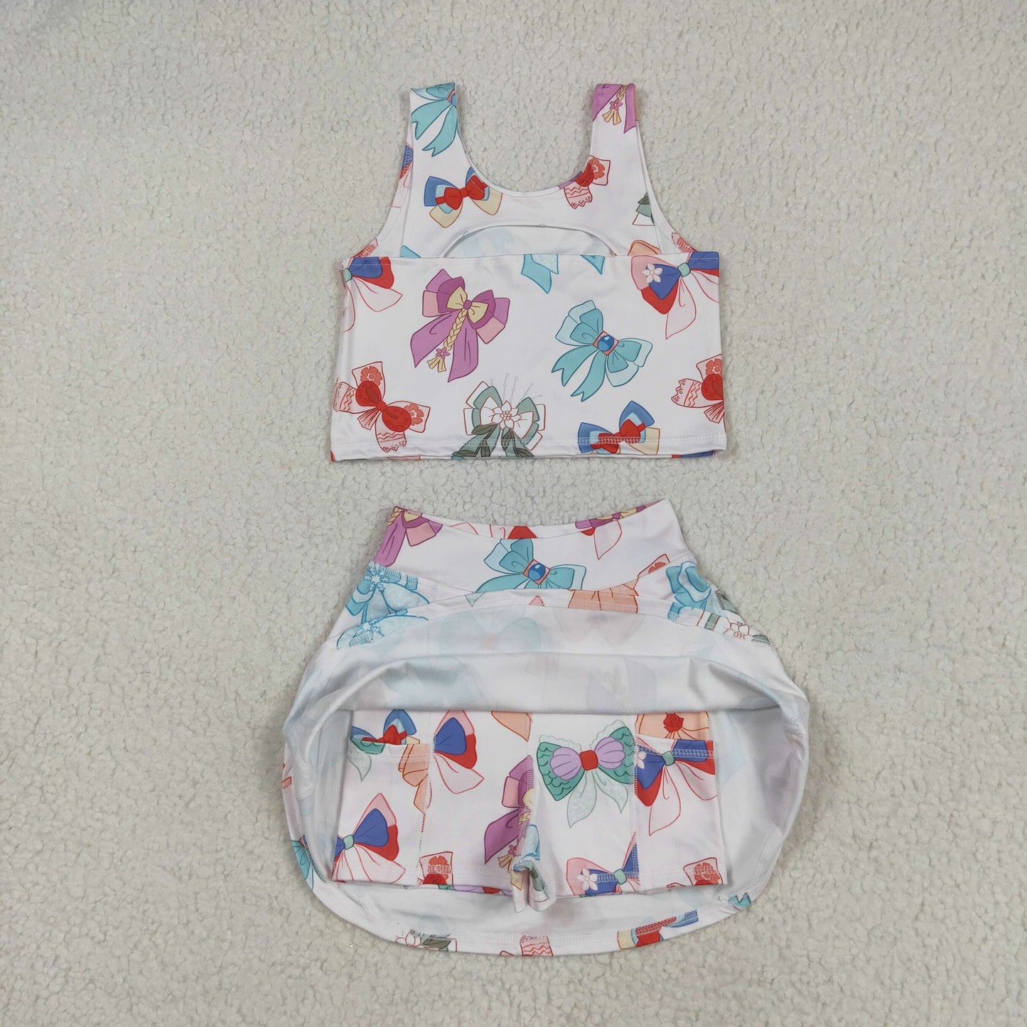 GSD2046 Baby Girls Colorful Hero Bows Athletic Active Wear Top Shorts Skirts Clothes Set 5.8