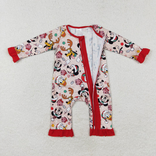 LR1334 Cartoon Christmas red lace zipper long-sleeved onesie