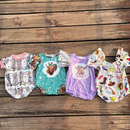 Sibling Baby Girls Western Flutter Sleeve Rompers C8.26