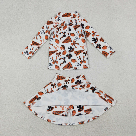 GLD1285 Baby Girls Orange Black Bows Go Team Yoga Zipper Pullovers Skorts Clothes Set C10.23