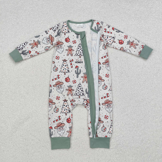 LR1674 Baby Infant Boys Christmas Howdy Western Zip Romper