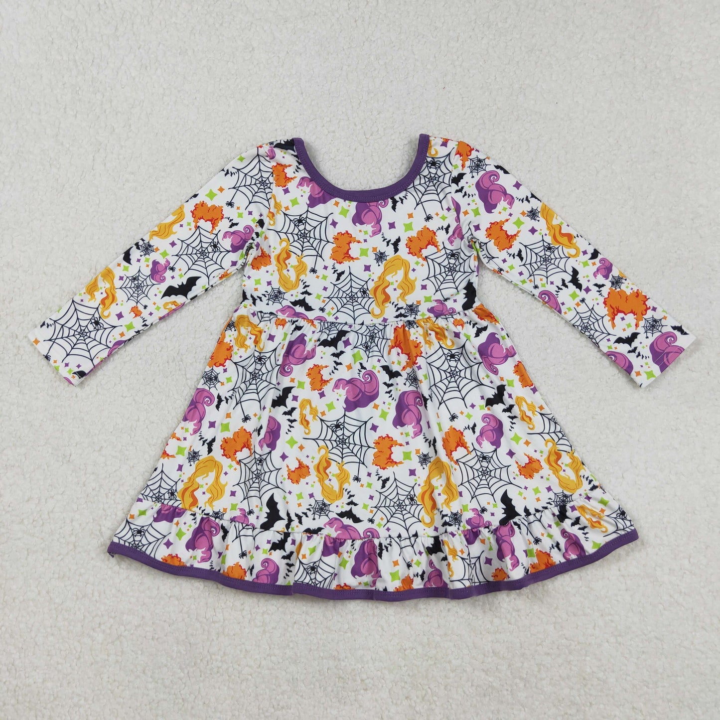 GLD1249 Baby Girls Cartoon Hairs Spider Halloween Ruffle Knee Length Dress C9.1