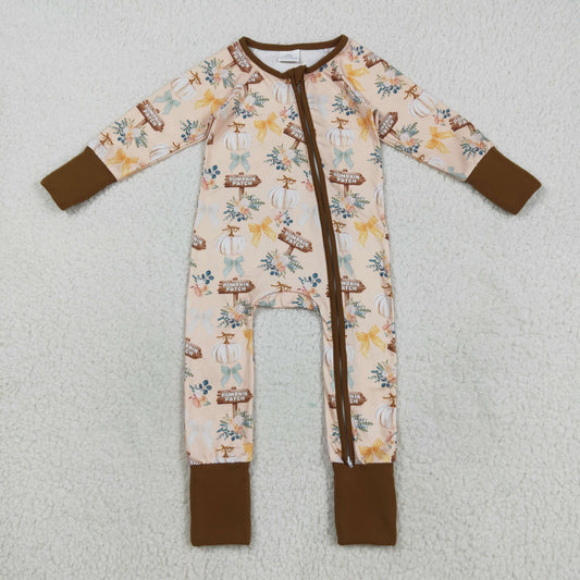 LR2462 Baby Boys Long Sleeves Pumpkins Patch Bows Zipper Pant Romper C8.22