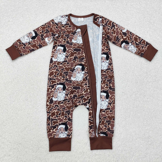 LR1820 Baby Infant Boys Christmas Camo Santa Bamboo Zip Romper