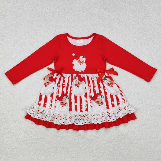 GLD0881 Baby Girls Christmas Santa Ruffle Knee Length Dress