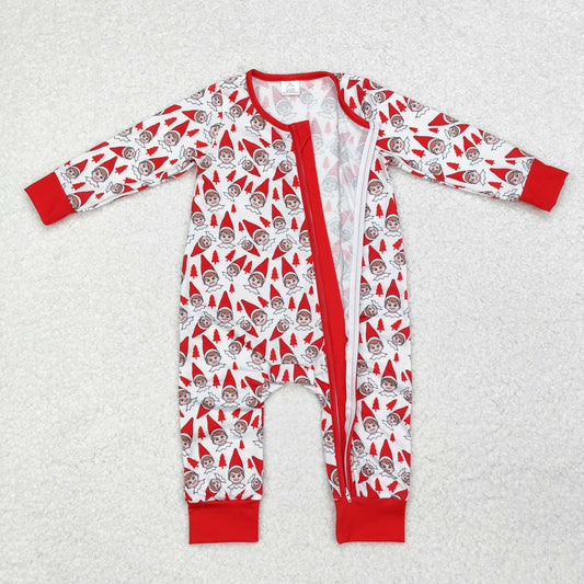 LR1168 Baby Infant Girls Red Shelf Zip Bamboo Ruffle Romper