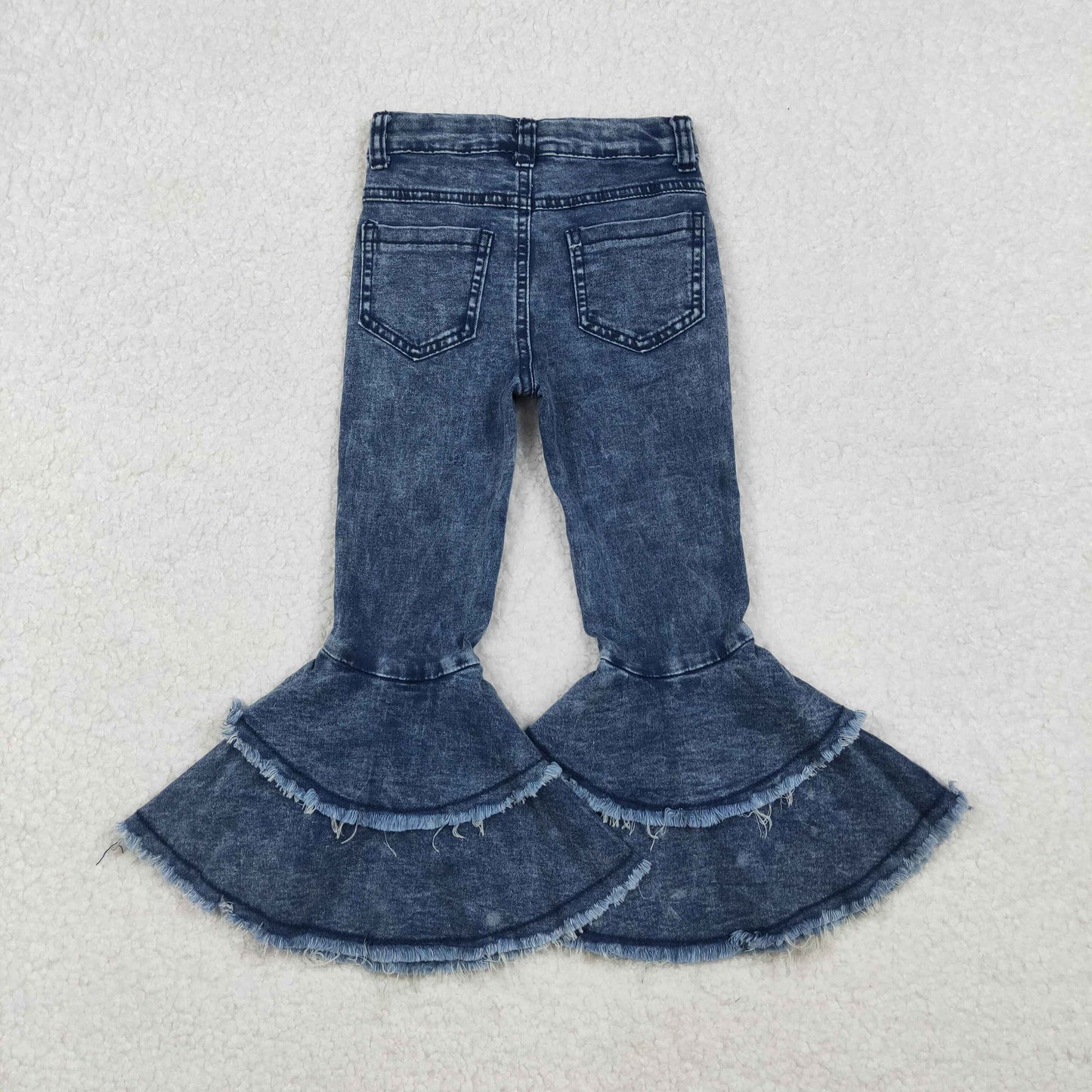 C5-15 Baby Girls Washed Blue ruffle denim jeans