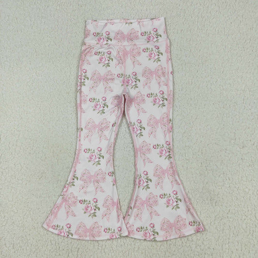 P0768 Baby Girls Pink Floral Bows Bell Yoga Bottom Pants 6.24