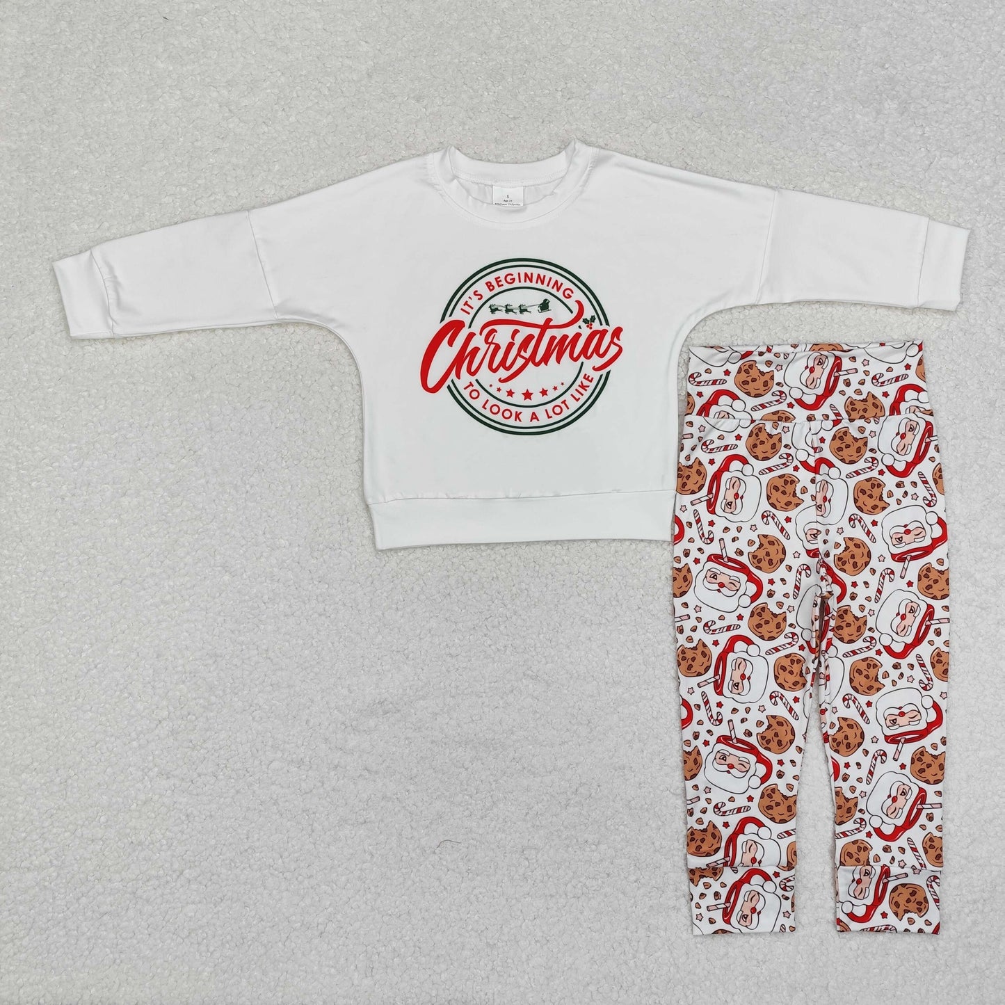 BLP1002 Baby Boys Christmas Santa Cookie Shirt Pants Outfits Clothes Set