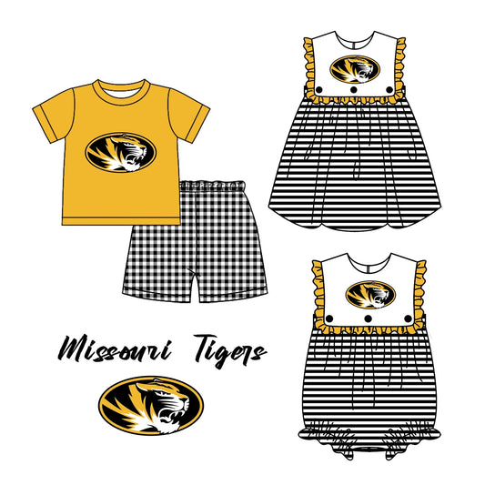 Sibling Boys Baby Girls Tigers Team Dresses Rompers Sets preorder(moq 3)