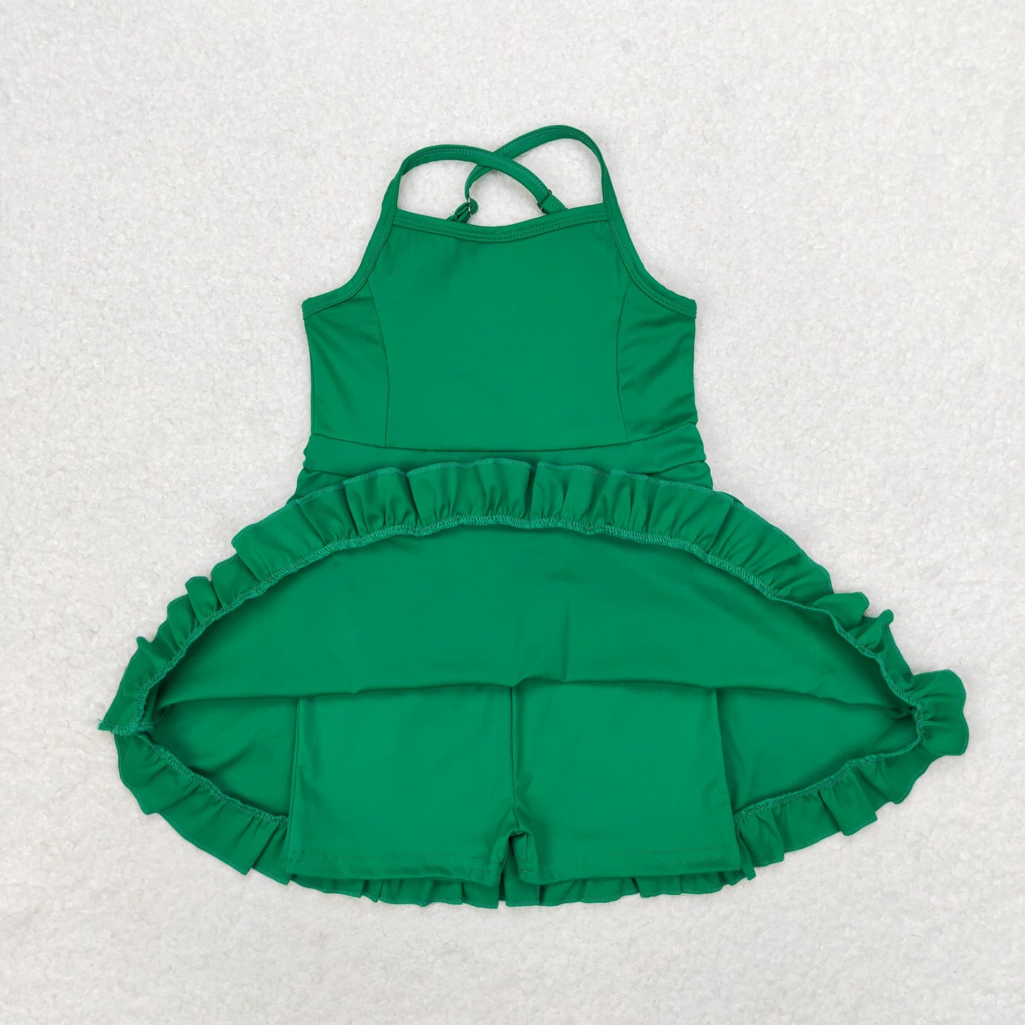 S0444 Solid green tracksuit swimsuit dress