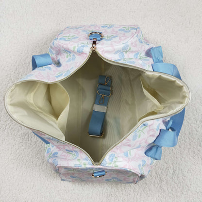 BA0294 Blue Ruffle Pink Bows Plaid Floral Gym Duffle Bag 4.22