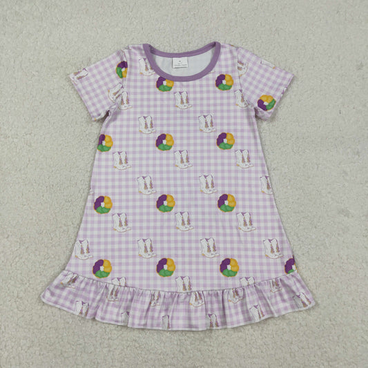 GSD2900 Baby Girls Mardigras Boots Donuts Checked Ruffle Knee Length Dress C12.9