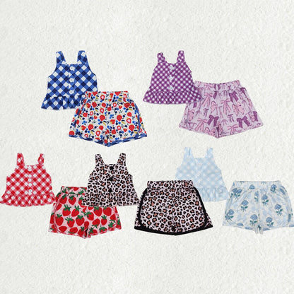 Sibling Baby Girls Summer Straps Button Top Floral Shorts Clothes Sets 6.18