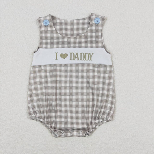 SR1120 I love daddy Embroidered letter green checkered tank top onesie