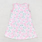 GSD1045 Flowers and leaves pink sleeveless dress