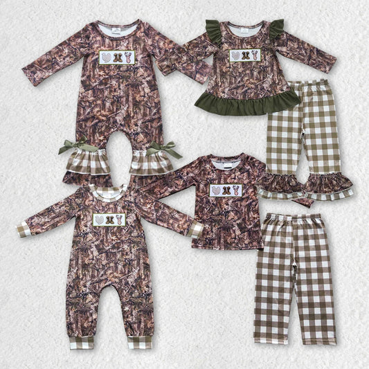 Sibling Fall Camo Hunting Turkey Boots Girls Boys Clothes Sets