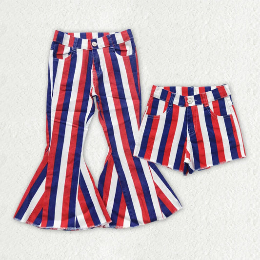 Sibling Baby Girls 4th Of July Stripe Denim Jeans Shorts 4.19