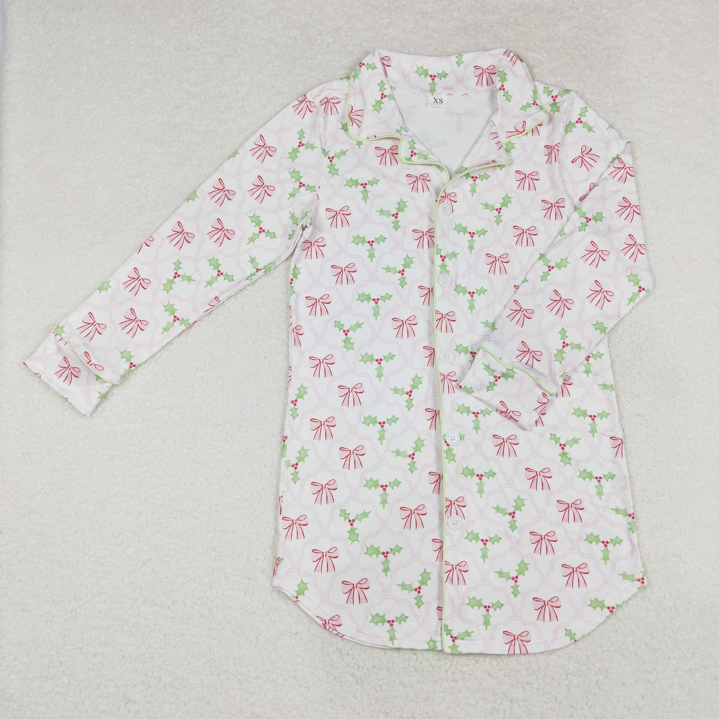 GT0661 Adult Women Christmas Bows Holly Tops Sleep Wear