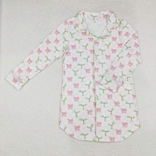 GT0661 Adult Women Christmas Bows Holly Tops Sleep Wear