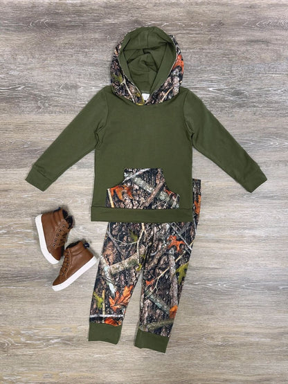 6 A6-30 Boys Dark Green Forest Hooded Outfits