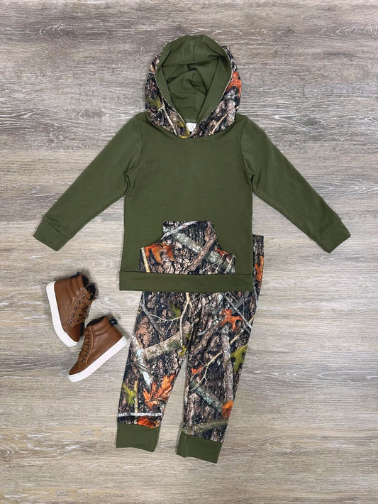 6 A6-30 Boys Dark Green Forest Hooded Outfits