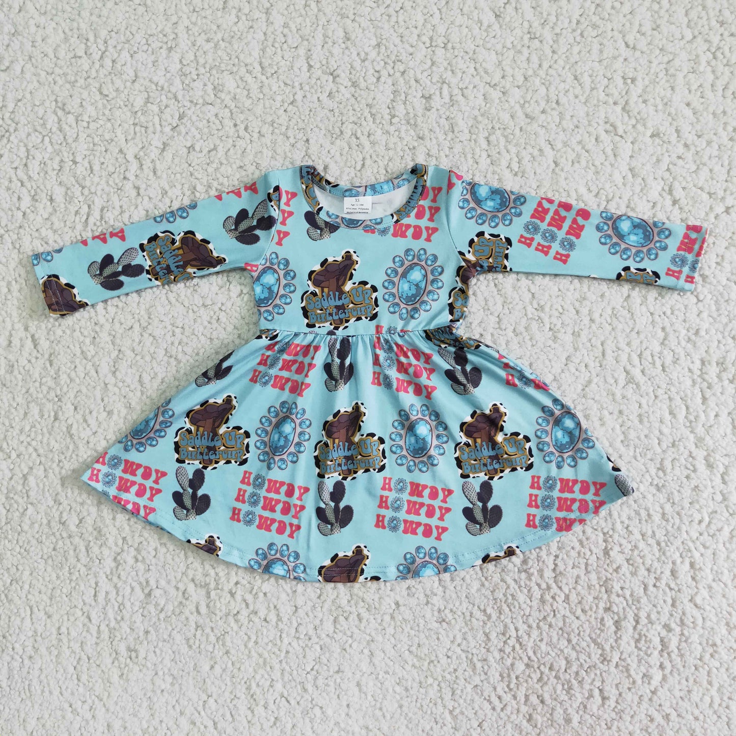 6 B13-9 Girls Western Cactus Turquoise Dress