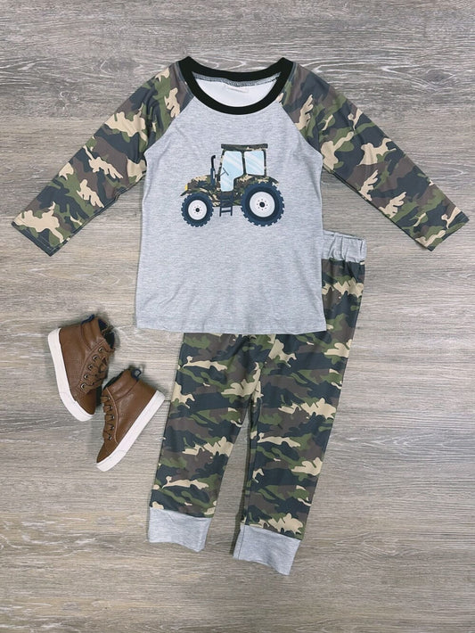 6 B6-4 Baby Boys Long Sleeves Tractor Camouflage Top Pant Pajamas Set